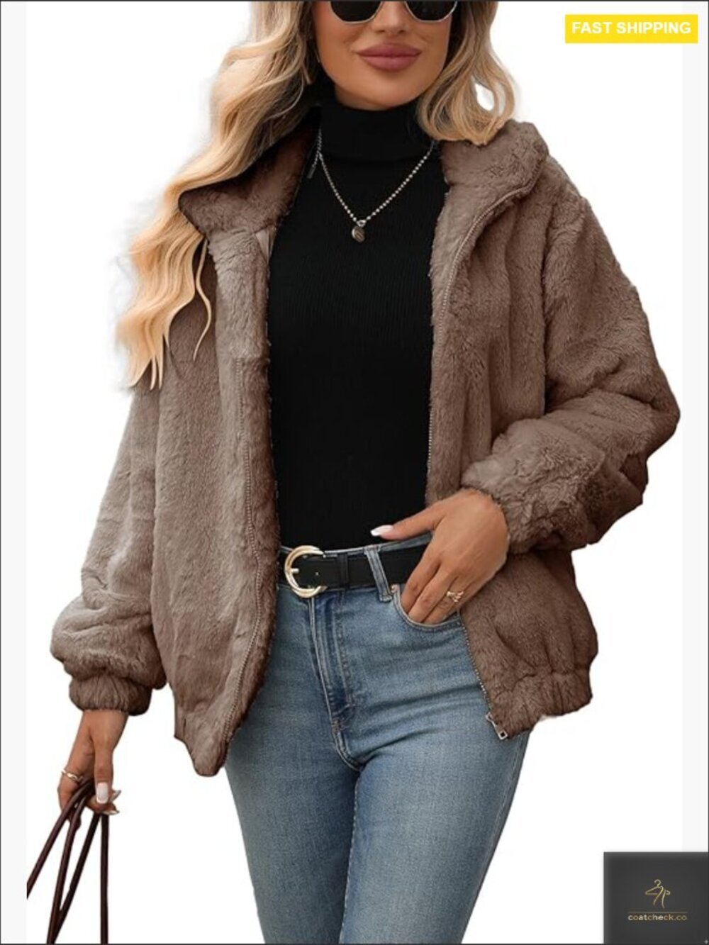 Faux Fur Cropped Jacket Full Zip Sherpa Fleece Warm Fall Winter Coat